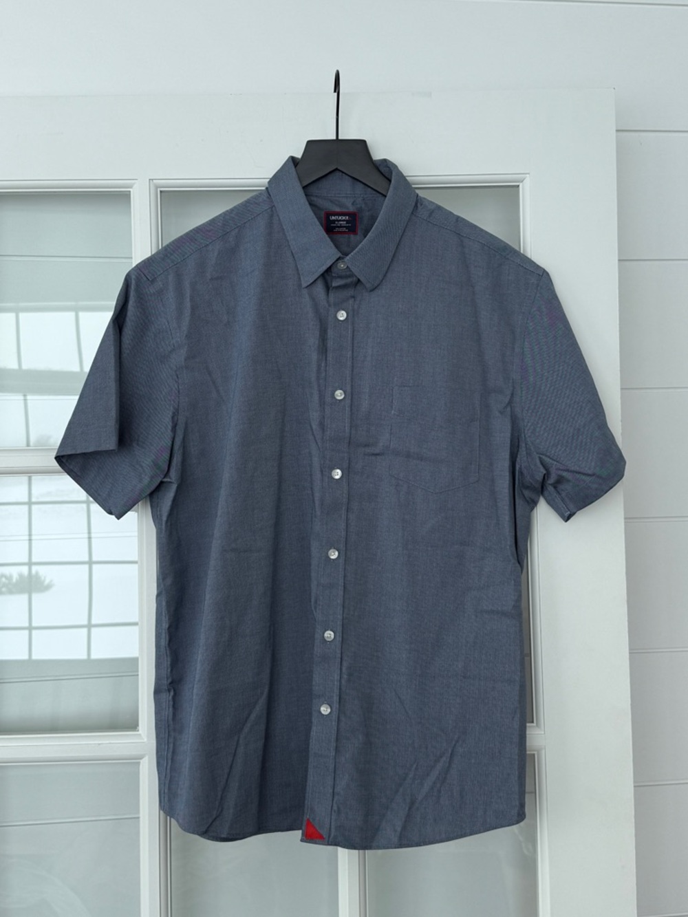 UNTUCKit Men's Short Sleeve Button-Down Shirt in Navy Heather Cotton